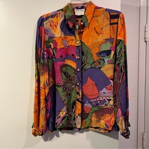 Therese Baumaire - Paris - Colorful Abstract Print Long-Sleeve Blouse